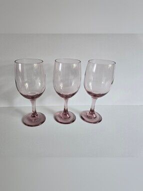 LIBBEY Premiere Pink Rose Teardrop Wine Glasses Stemmed Goblets Vintage